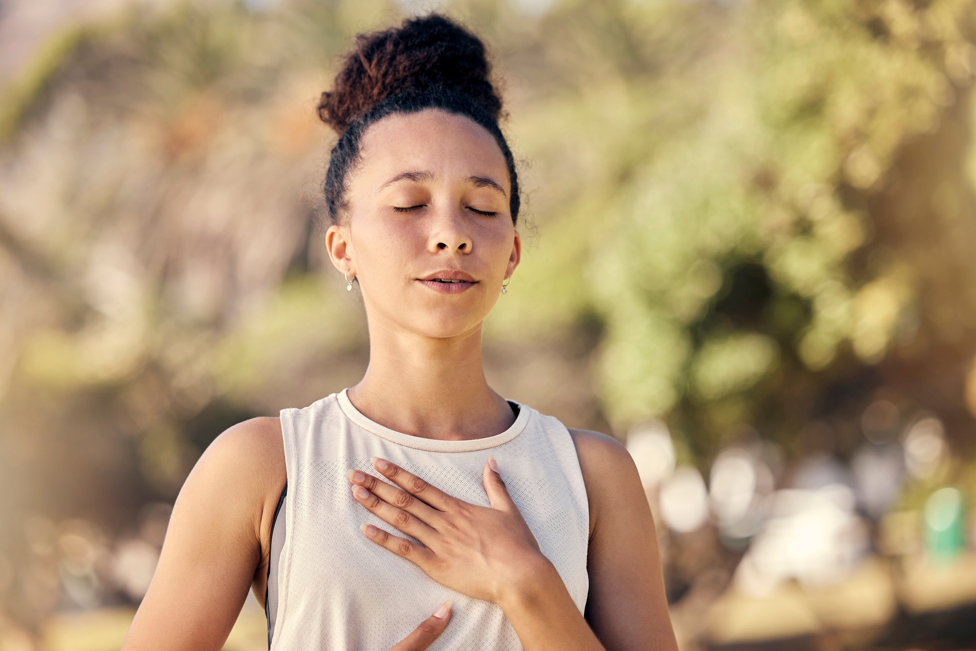 A person doing a breathing exercise